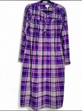 Aria Collection Purple Plaid Long Sleeve Nightgown Size M